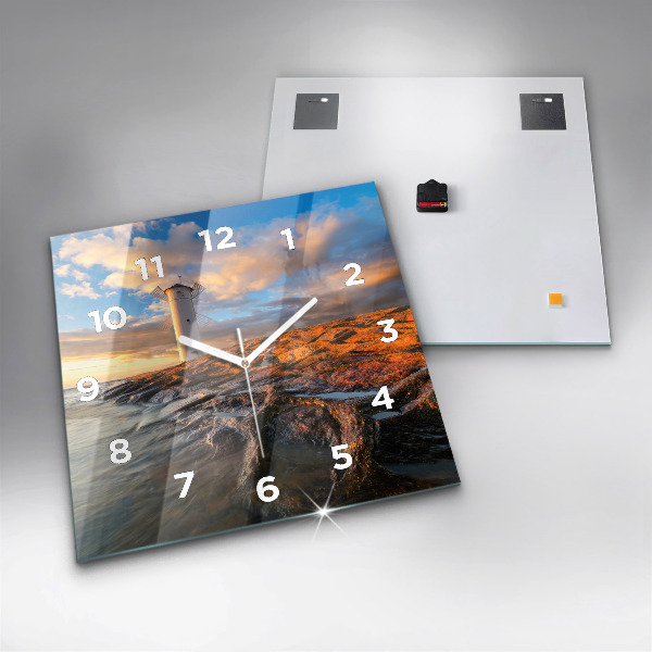 Horloge carrée en verre Le phare et la mer Baltique