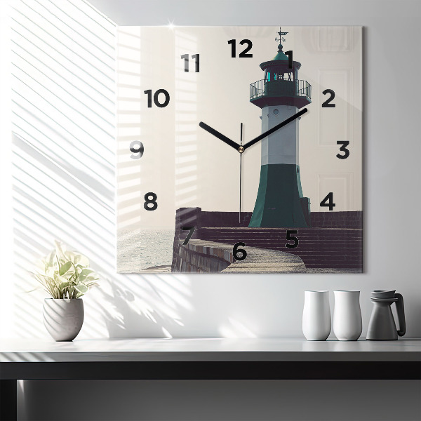 Horloge murale carrée Le phare et la mer