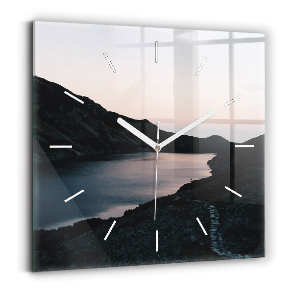 Horloge murale carrée Lac et montagnes