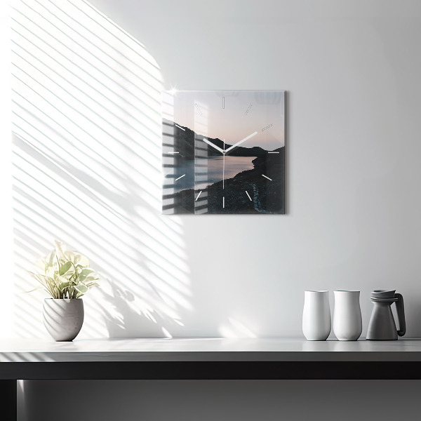 Horloge murale carrée Lac et montagnes