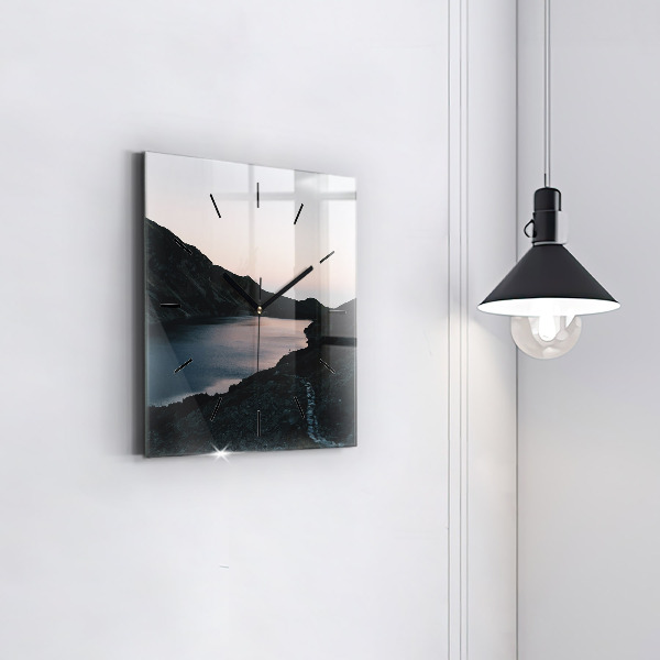 Horloge murale carrée Lac et montagnes