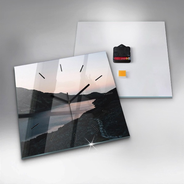 Horloge murale carrée Lac et montagnes