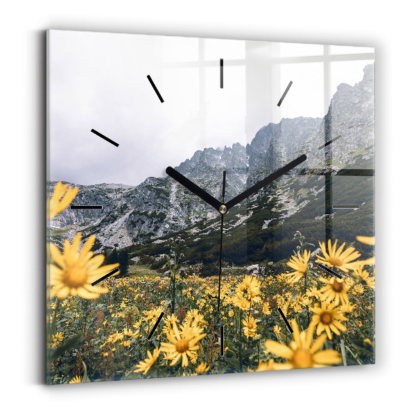 Horloge murale carrée Fleurs des prés dans les montagnes