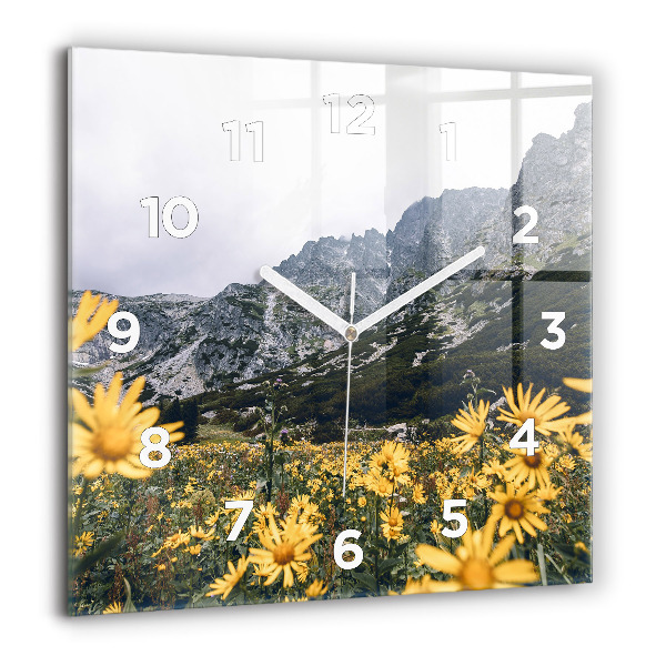 Horloge murale carrée Fleurs des prés dans les montagnes
