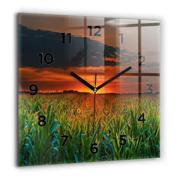 Horloge murale carrée Tournesols dans le pré