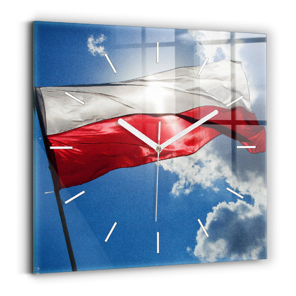 Horloge murale carrée Le drapeau polonais contre le ciel