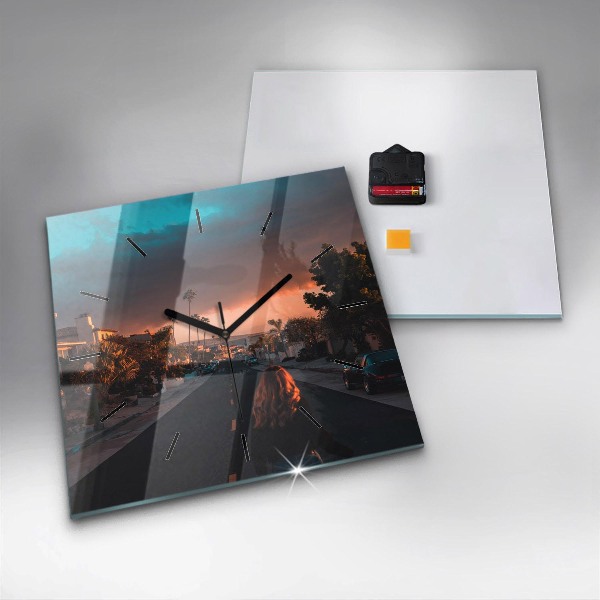 Horloge murale carrée Femme sur la route