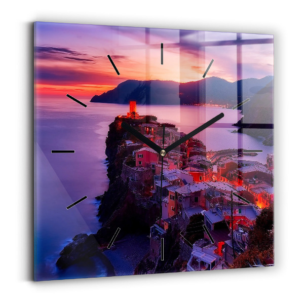 Horloge murale carrée Maisons près du lac