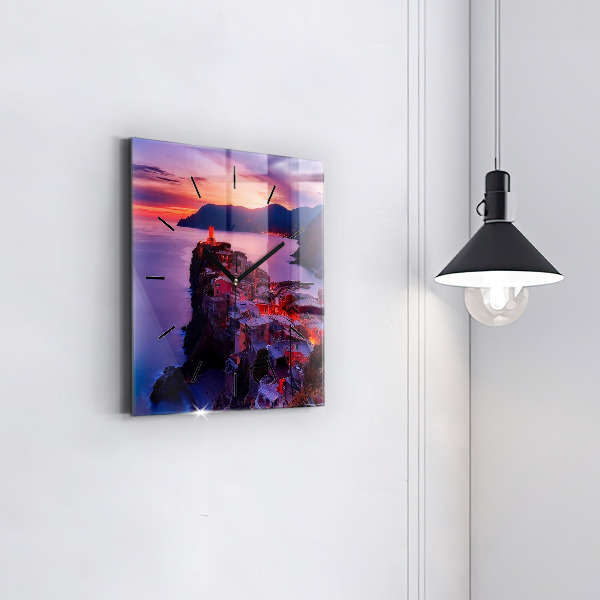 Horloge murale carrée Maisons près du lac