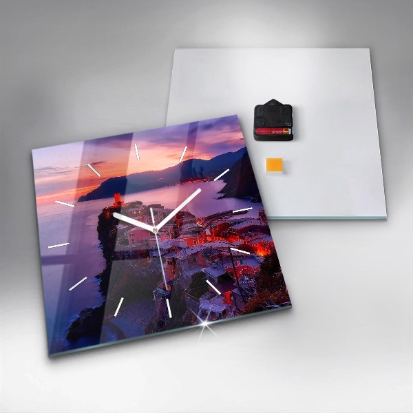 Horloge murale carrée Maisons près du lac