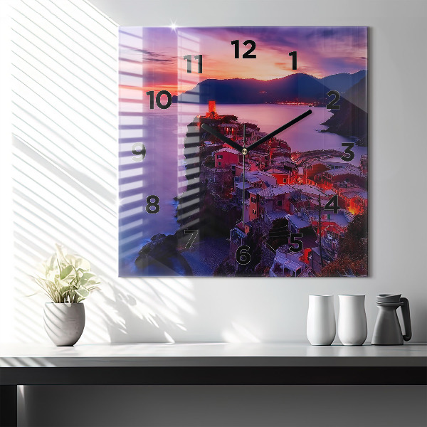 Horloge murale carrée Maisons près du lac