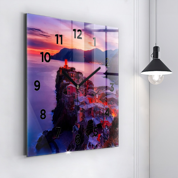 Horloge murale carrée Maisons près du lac