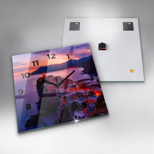 Horloge murale carrée Maisons près du lac