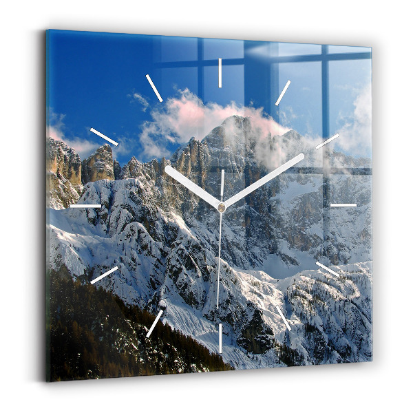 Horloge murale carrée Montagnes sous le ciel bleu