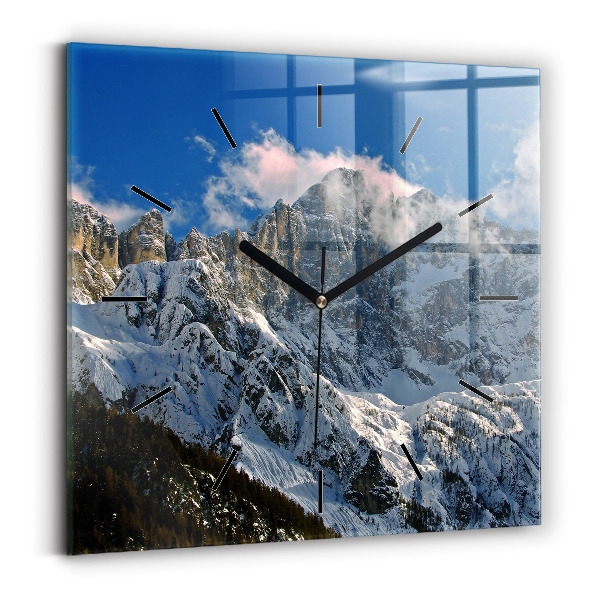 Horloge murale carrée Montagnes sous le ciel bleu