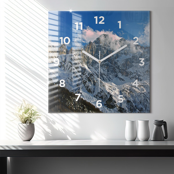 Horloge murale carrée Montagnes sous le ciel bleu
