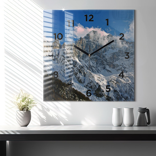 Horloge murale carrée Montagnes sous le ciel bleu