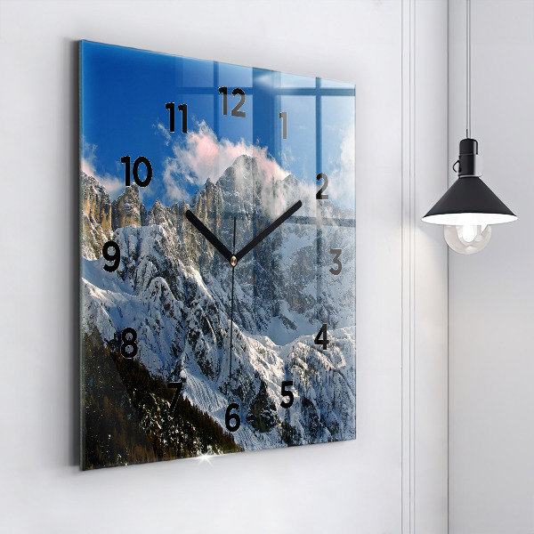 Horloge murale carrée Montagnes sous le ciel bleu