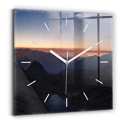 Horloge murale carrée Montagnes au coucher du soleil