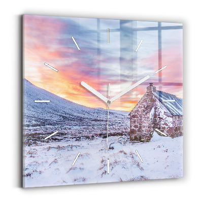 Horloge murale carrée Chalet à la montagne