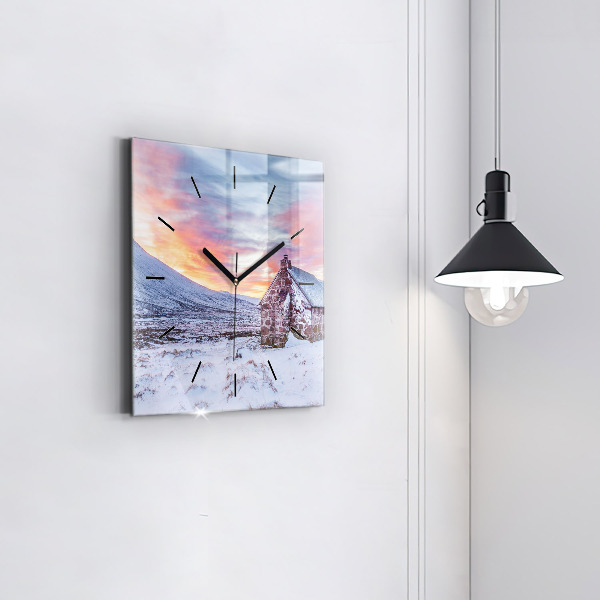 Horloge murale carrée Chalet à la montagne