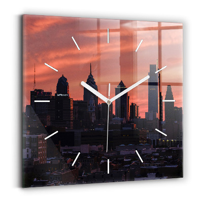 Horloge murale carrée Horizon de la ville de Philadelphie