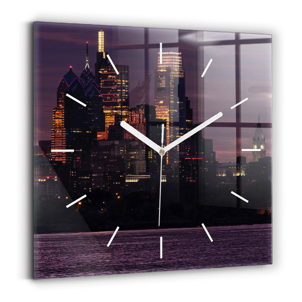 Horloge murale carrée Horizon de la ville de Philadelphie