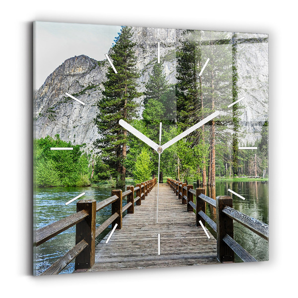 Horloge murale carrée Pont en bois de Yosemite