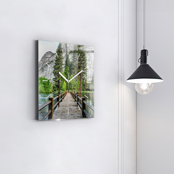 Horloge murale carrée Pont en bois de Yosemite