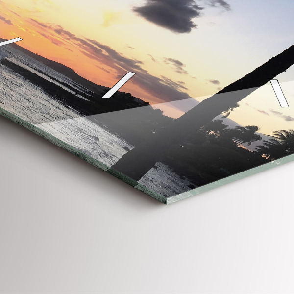 Horloge murale carrée Palmier et lever de soleil