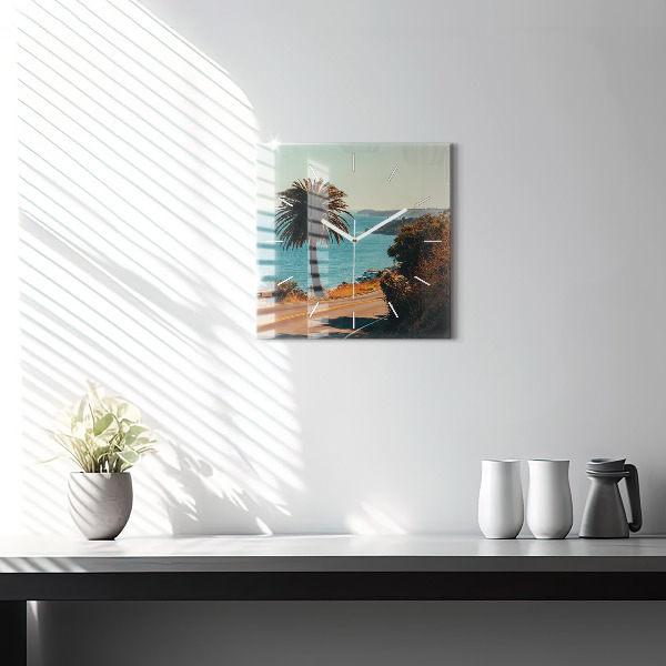 Horloge murale carrée Palmiers à Malibu