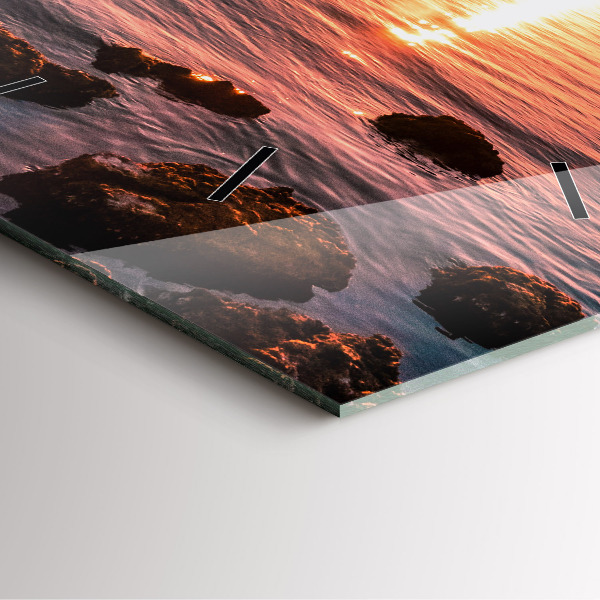 Horloge murale carrée Rochers au coucher du soleil