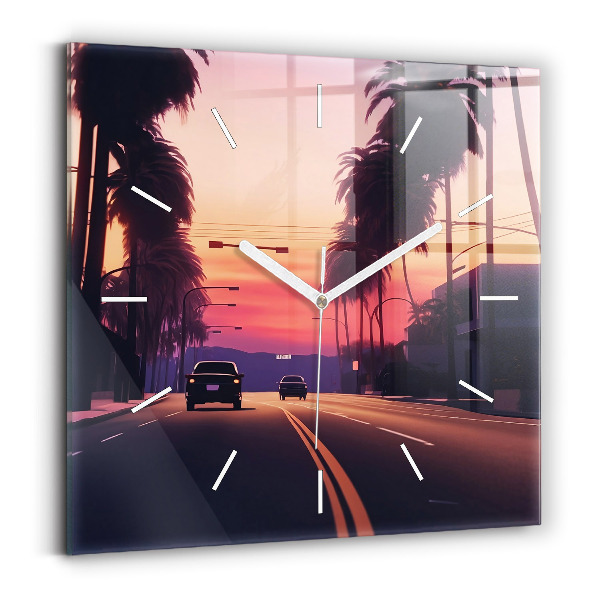 Horloge murale carrée Coucher de soleil à Los Angeles