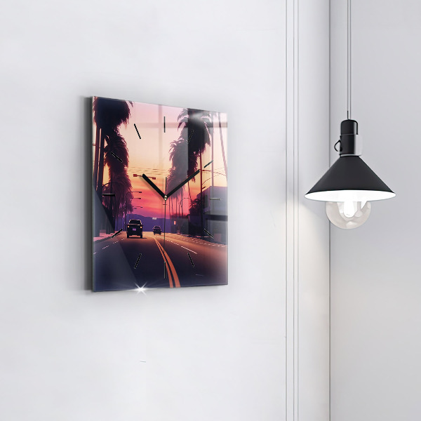 Horloge murale carrée Coucher de soleil à Los Angeles