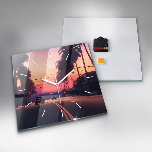 Horloge murale carrée Coucher de soleil à Los Angeles