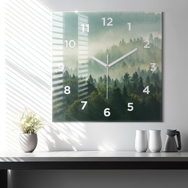 Horloge carrée en verre Lever de soleil sur les Beskides