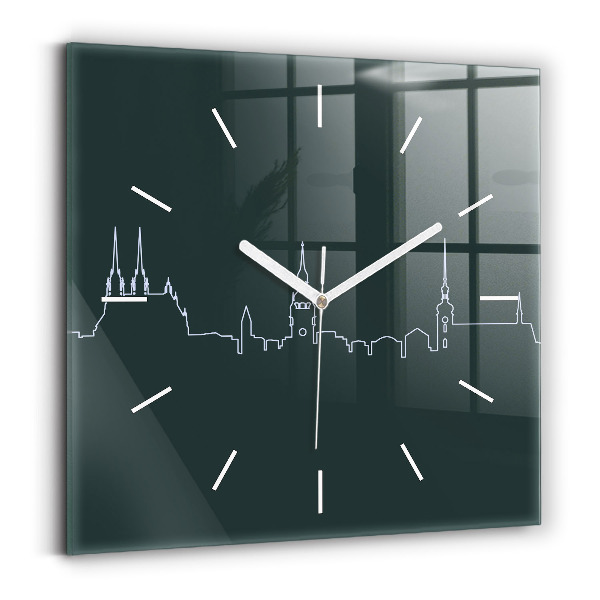 Pendule carrée en verre Dessin au trait de la ville de Brno