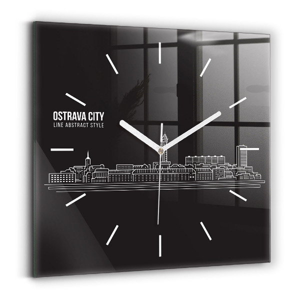 Horloge carrée en verre 'Dessin de la ville d''Ostrava'