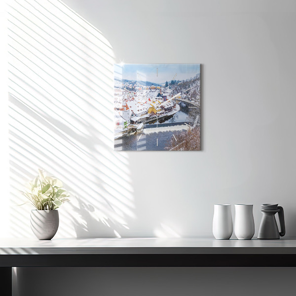 Pendule carrée en verre Panorama de la ville en hiver