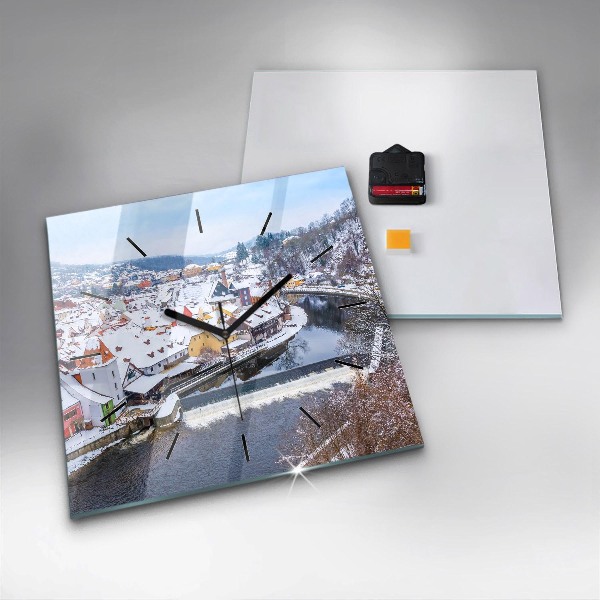 Pendule carrée en verre Panorama de la ville en hiver