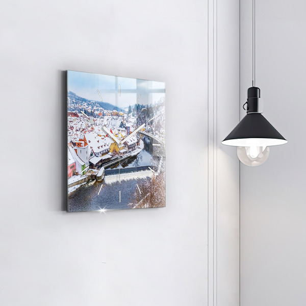 Pendule carrée en verre Panorama de la ville en hiver