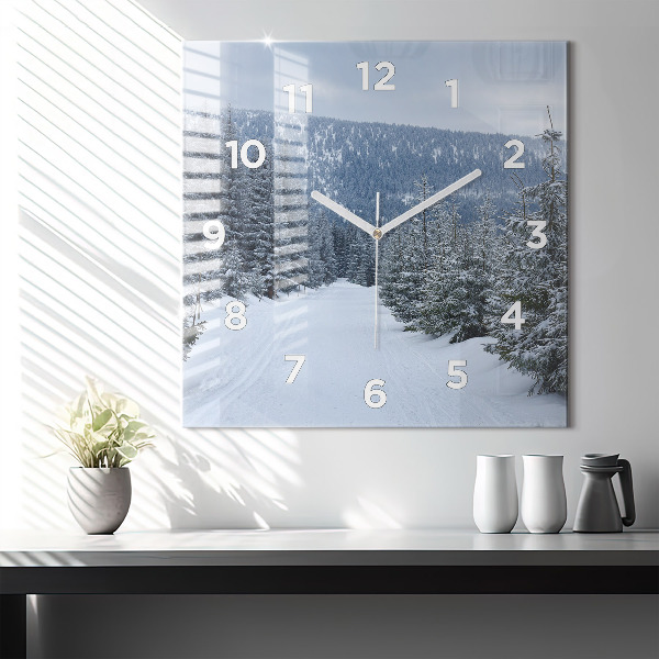 Horloge murale carrée Les monts des Géants tchèques en hiver