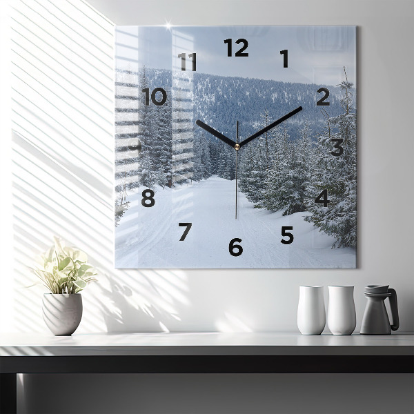 Horloge murale carrée Les monts des Géants tchèques en hiver