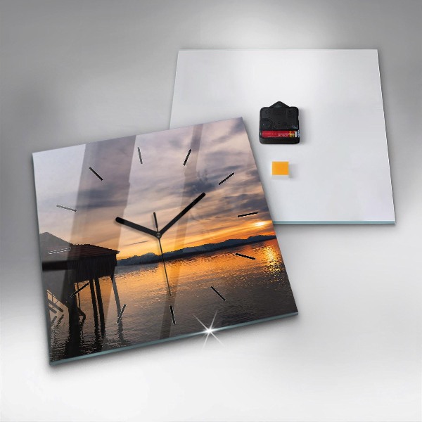 Pendule carrée en verre Coucher de soleil sur le lac