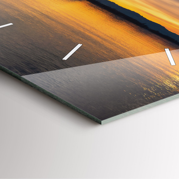 Pendule carrée en verre Coucher de soleil sur le lac