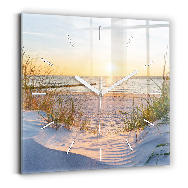 Horloge carrée en verre Coucher de soleil sur la mer