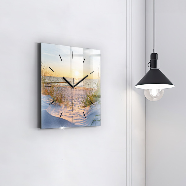 Horloge carrée en verre Coucher de soleil sur la mer