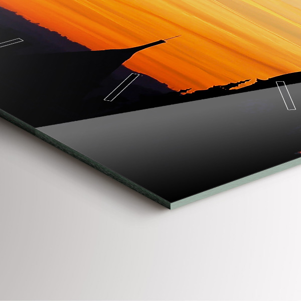 Pendule carrée en verre Bâtiment et coucher de soleil