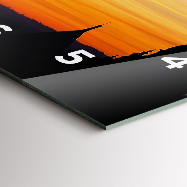 Pendule carrée en verre Bâtiment et coucher de soleil