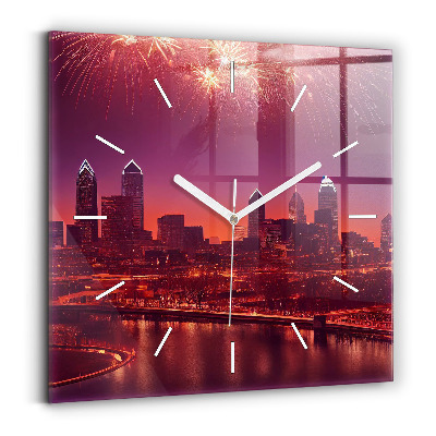 Horloge murale carrée La ville de Philadelphie la nuit